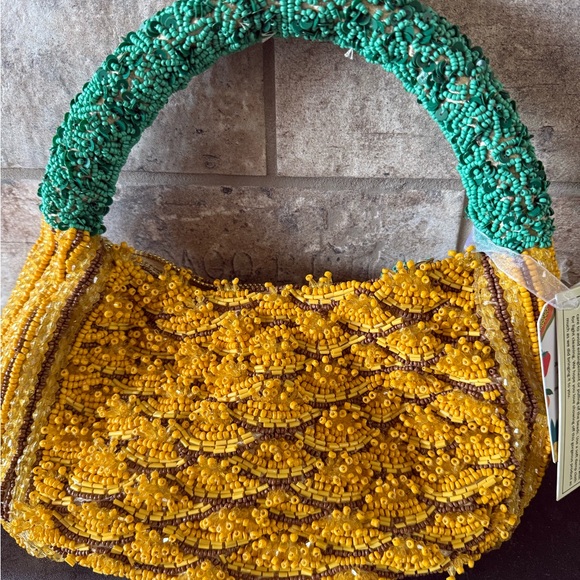 Beaded Yellow and Green Beaded Pineapple Handbag - Picture 3 of 6